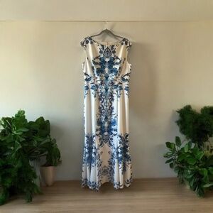 Eliza J cream blue floral dress perfect for wedding